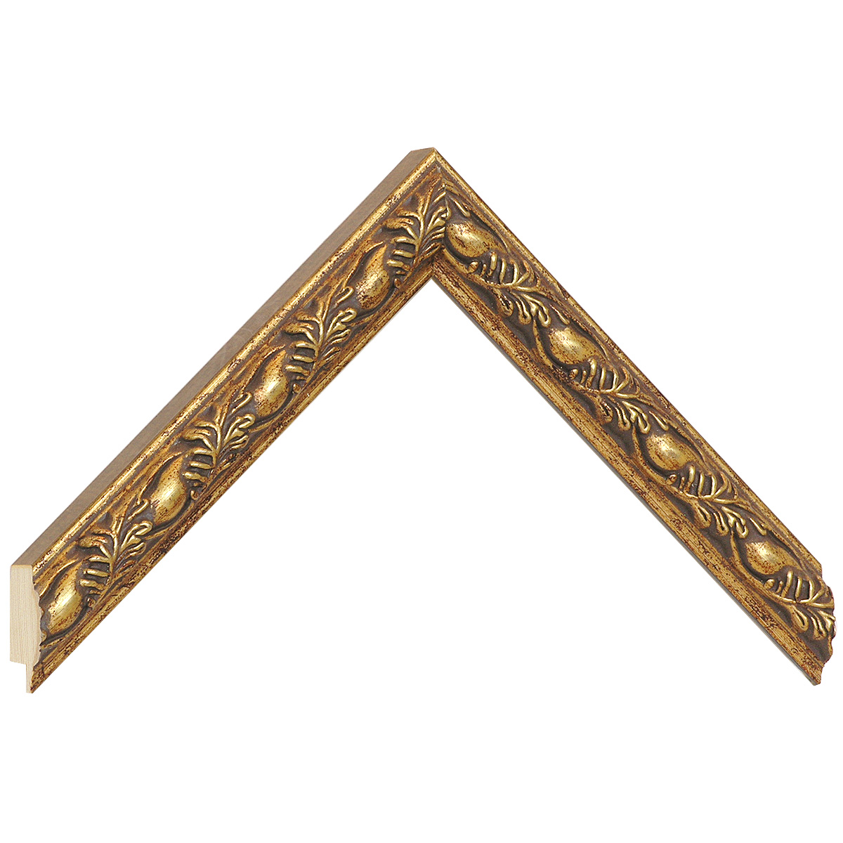 Moulding finger-jointed pine, widht 22mm, height 27mm - Gold decorated - Sample